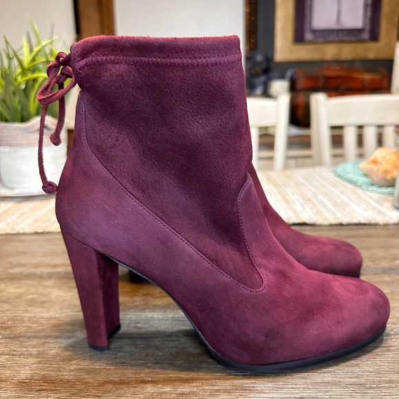 Stuart Weitzman Made in Spain Highland Glove Bordeaux Bootie Suede Burgundy‎ 7 - Picture 1 of 11